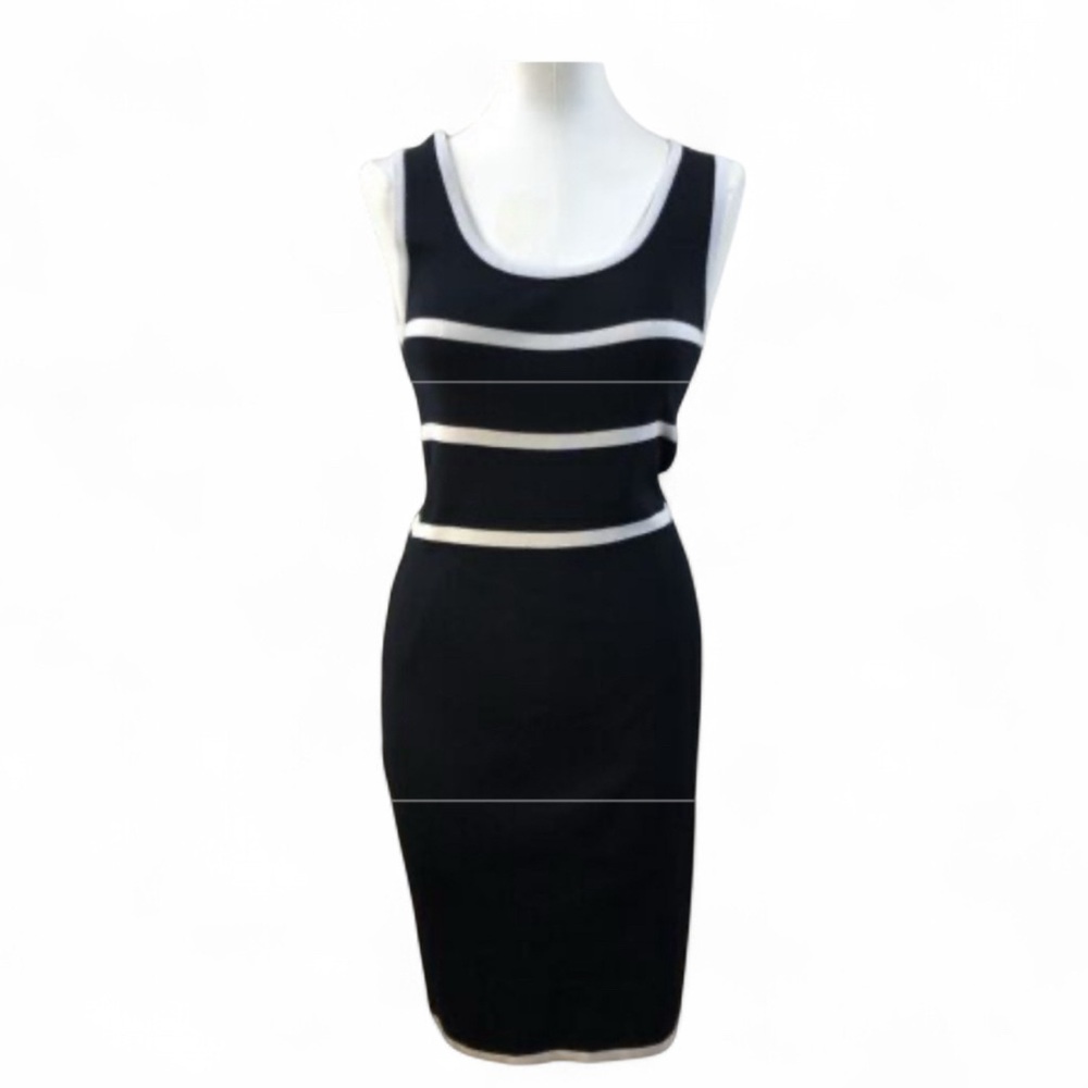 Carmen Marc Valvo Sleeveless Black White Stripe BodyCon Dress Size XS